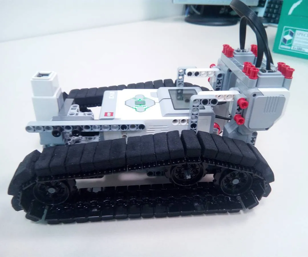 The Lego Mindstorm EV3 robot we built for the RoboCup Jr Rescue Maze competition